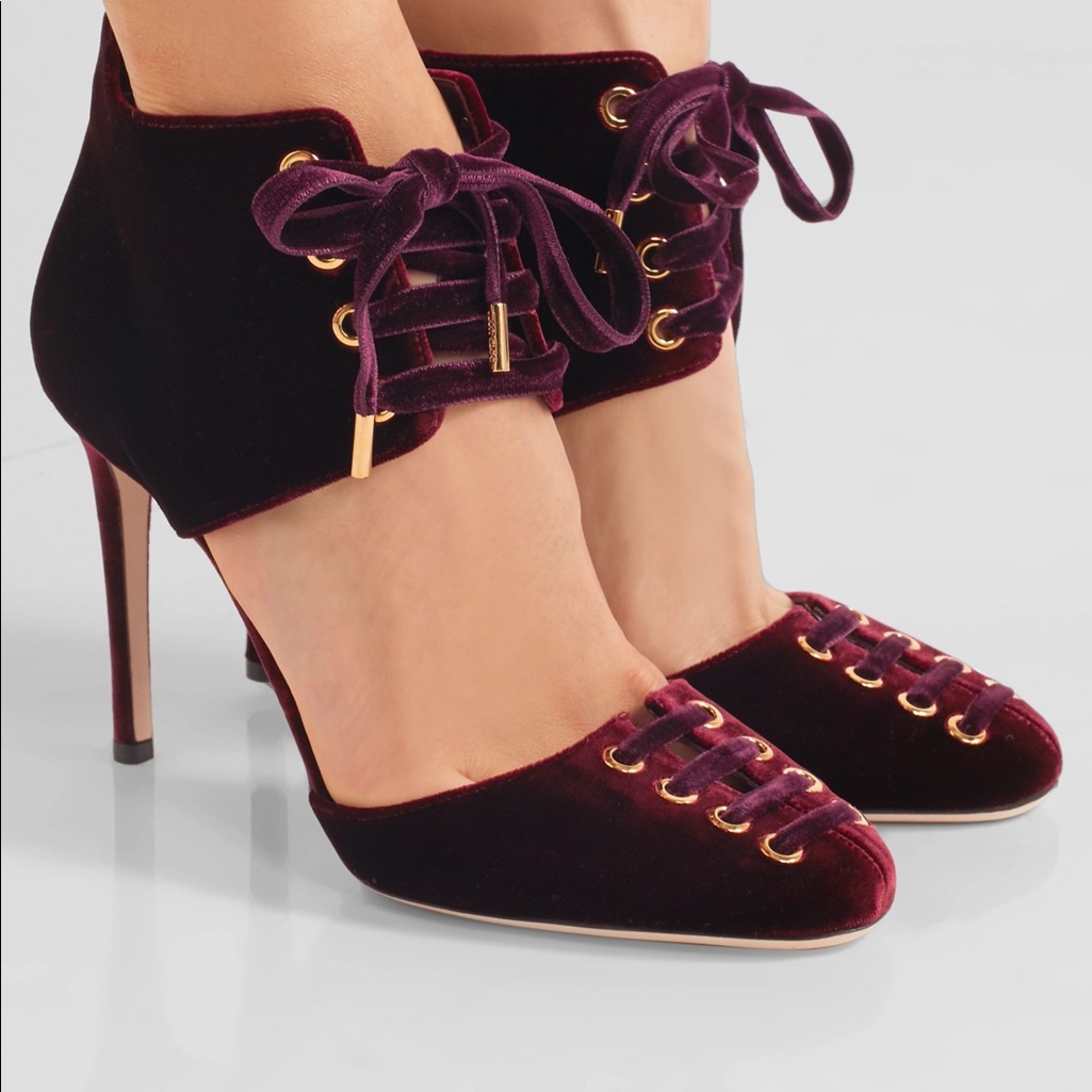 Jimmy Choo Burgundy Mari 100 Velvet Lace Uppumps
